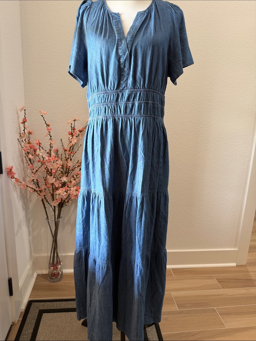 Tommy Hilfiger Blue Tiered Maxi Dress with Smocked Waist